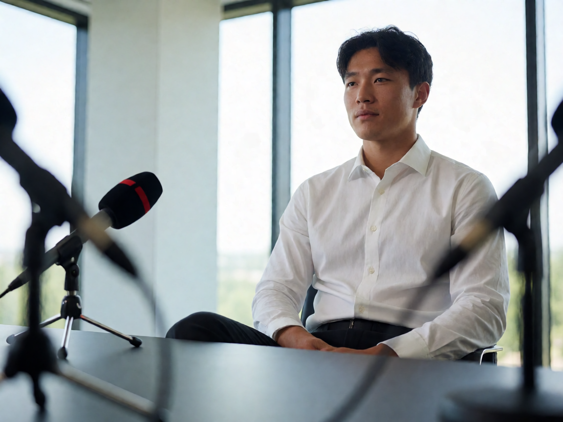 足球运动员接受赛后采访，分享比赛心得和球队感受